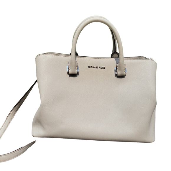 MICHAEL KORS SELMA MEDIUM TOP ZIP SAFFIANO LEATHER SATCHEL GRAY $298 - Picture 2 of 11